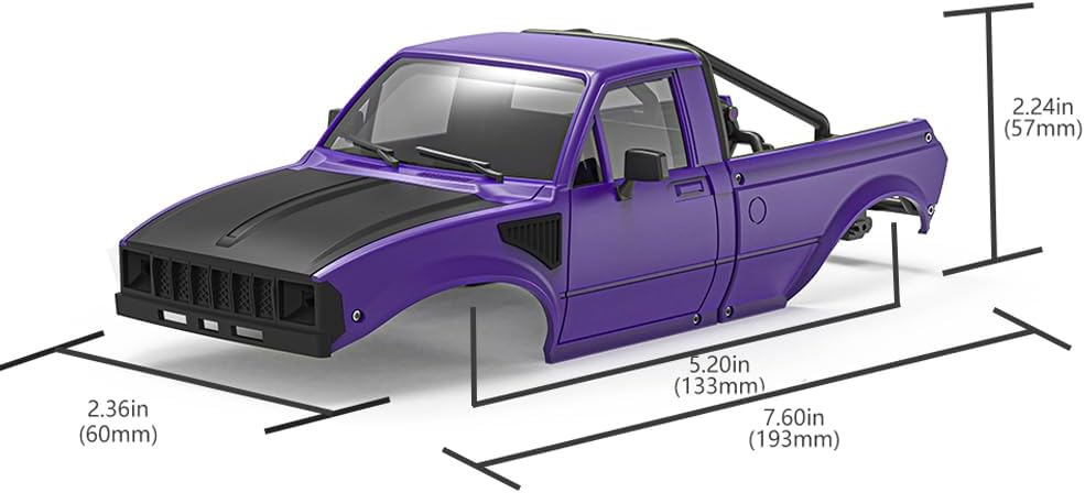 SCX24 Body, IR60-24 133mm Wheelbase Pickup Hard Body Shell with Bed Rack - ABS Plastic for 1/24 RC Crawler Axial SCX24 C10 Bronco Wrangler Base Camp 4Runner (Black)