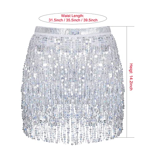 Jkeemi Belly Dance Hip Sequin Tassel Skirt Beach Music Festival Rave Party Scarf Belt Skirt For Women #TOP5