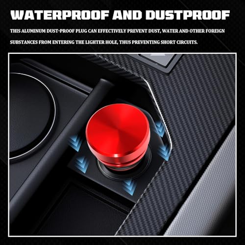 Image of Cigarette Lighter Cover, Dustproof Car Cigarette Lighter Plug Parts, Aluminum Plugs Cover, Waterproof Dustproof Cigarette Lighter Socket Cap for SUV Truck with 12V Power Source (Red)