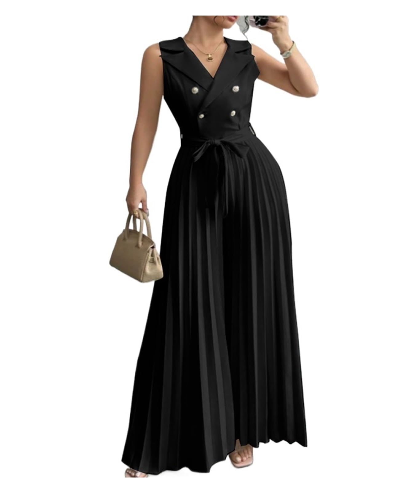 Salopette Donna Estiva Tute da Lavoro a Gamba Larga Donna, Tute Senza Maniche, Pantaloni(Black,L)