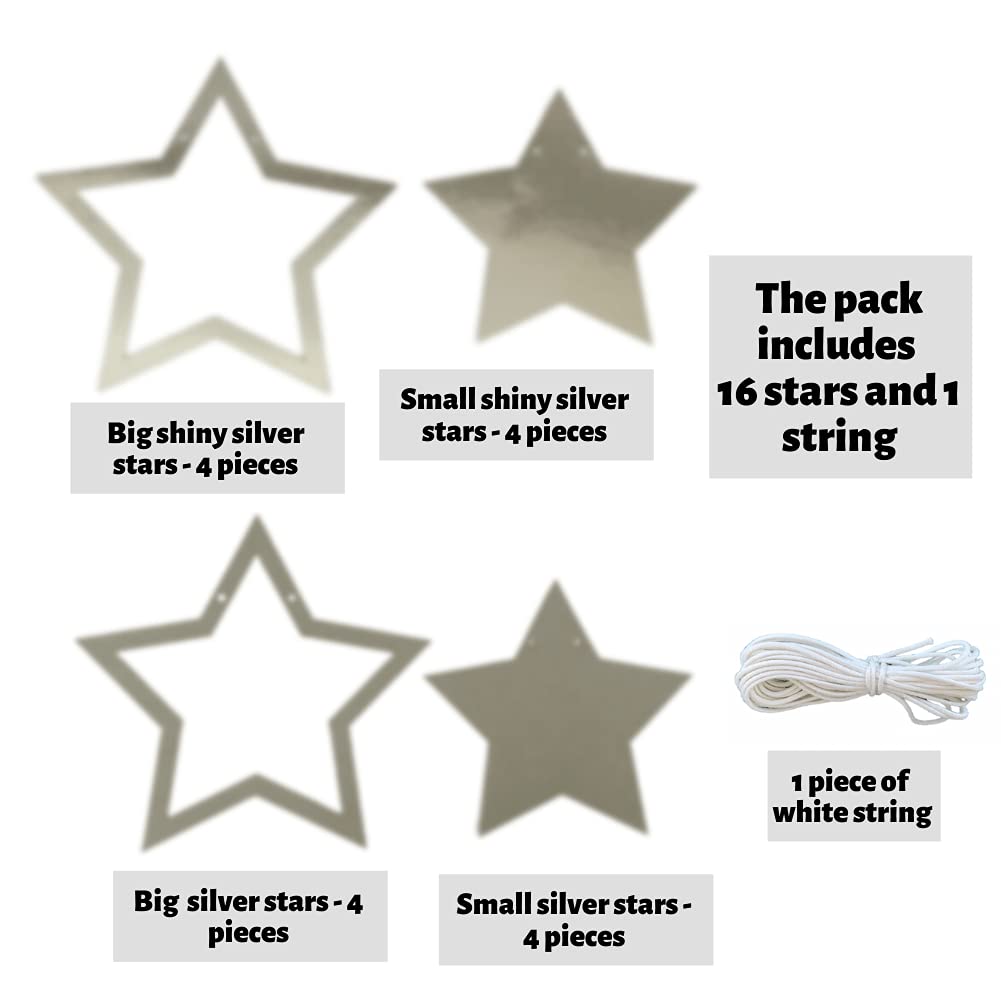 Pinfliers Twinkle Twinkle Little Star Theme Paper Star Bunting, 16 pieces, 2 shade of silver, 66 inches in length