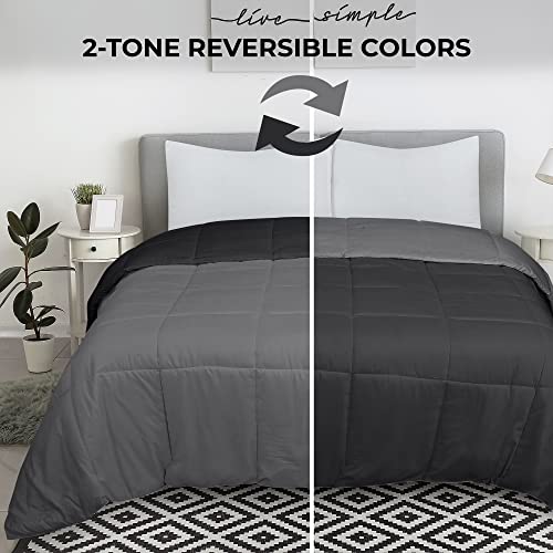 Image of ROYALE King Comforter - All Season Down Alternative Bedding Comforters- Lightweight Quilted Comforter with Corner Tabs- Soft Luxury Hotel Comforters- Box Stitched Duvet Insert (King, Black & Grey)
