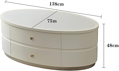 Miniatura 2 de Mesa de té para sala de estar mesa de centro moderna con mesa única y base estable mesa de sofá ovalada con 2 cajones grandes para sala de estar y