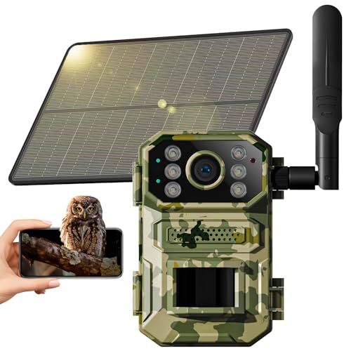 4G LTE 4k cellular trail camera, real-time streaming trail camera, solar camera ip66 waterproof, 0.05s triggered motion activation hunting camera,130 degree wide angle,64GB SD card & built-in SIM card