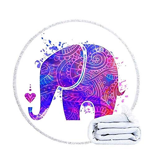 Round Beach Towel Blanket Elephant Microfiber Large Quick Dry, Mandala Bath Towel With Tassels Printed Super Soft Absorbent Water Lightweight Sunscreen Sports Travel 150cm/59in Personality fashion
