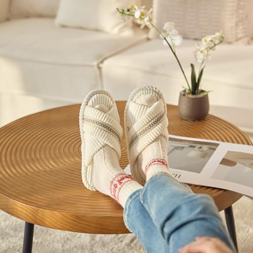 Image of GOEWY Slippers for Women Memory Foam House Bedroom Corduroy Crossbands Open Toe Slides Sandals Shoes Comfy Trendy Gift for womens Anti-Skid sole