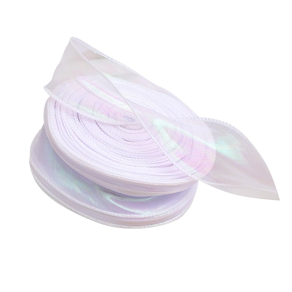 JIHUOO Iridescent Organza Ribbons - Sheer Chiffon Gift Wrapping Ribbons for Bridal Bouquet, Wedding Decorations - White, 50 Yards