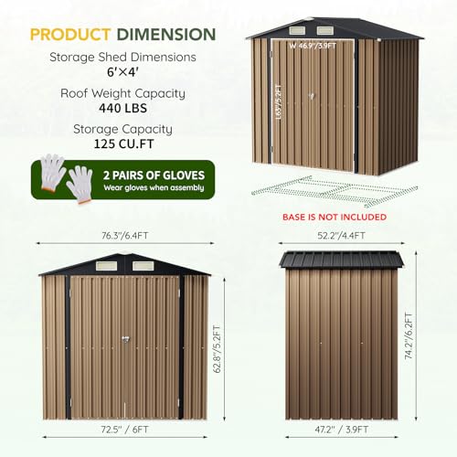 Image of Breezz 4X6FT Outdoor Steel Storage Shed with Lockable Doors, Weather-Resistant Metal Tool Shed for Garden, Backyard, Patio, and Utility Storage