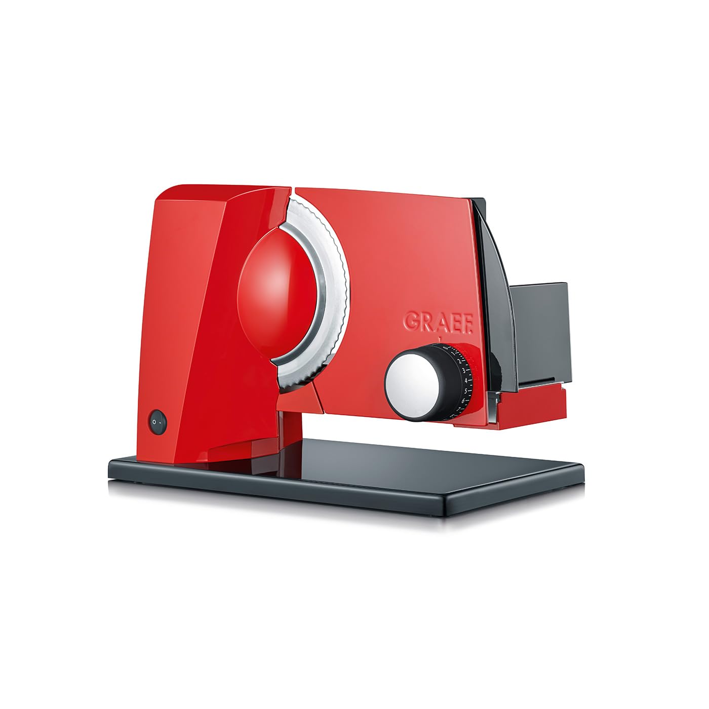 GRAEF. S11003 - Elektrischer Allesschneider SKS110, Made in Germany, Edelstahl-Wellenschliffmesser Ø170 mm, Schnittstärke 0-20 mm, Energiesparmotor 170 W, Kindersicherung, Brotschneidemaschine, Rot