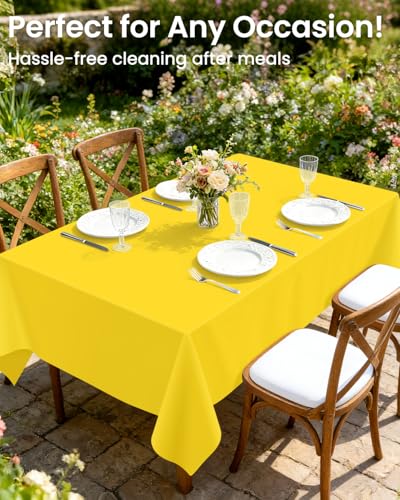 Image of LANLISA 4 Pack Yellow Plastic Table Cloths Disposable, 54 x 108 Inch