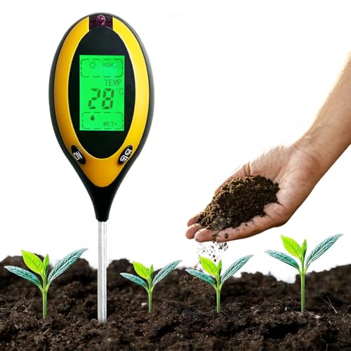 Medidor Humedad Plantas 4 en 1, Medidor pH Tierra, Medidor de Humedad del Suelo con Humedad/pH/Temperatura/Luz Solar, Medidor de pH de Suelo Multifuncional para Granja Jardín Césped