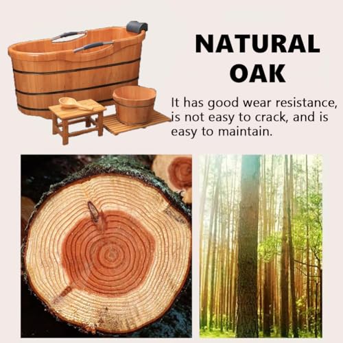 MegLob Moderne Holzbadewanne, Klassische Massive Holzbadewanne, Freistehende Eiche-Badewanne Mit Pop-Up-Abfluss, Zeitgenössische Holzwanne Mit Innerem Hölzernen Sessel,160cm/62.99" – Bild 3