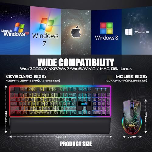 Image of RedThunder K10 Wired Gaming Keyboard and Mouse and Wrist Rest Combo, RGB Backlit, Mechanical Feel Anti-ghosting Keyboard + 7D 7200 DPI Mice+Soft Leather Wrist Rest for PC Gamer (Contour Line)