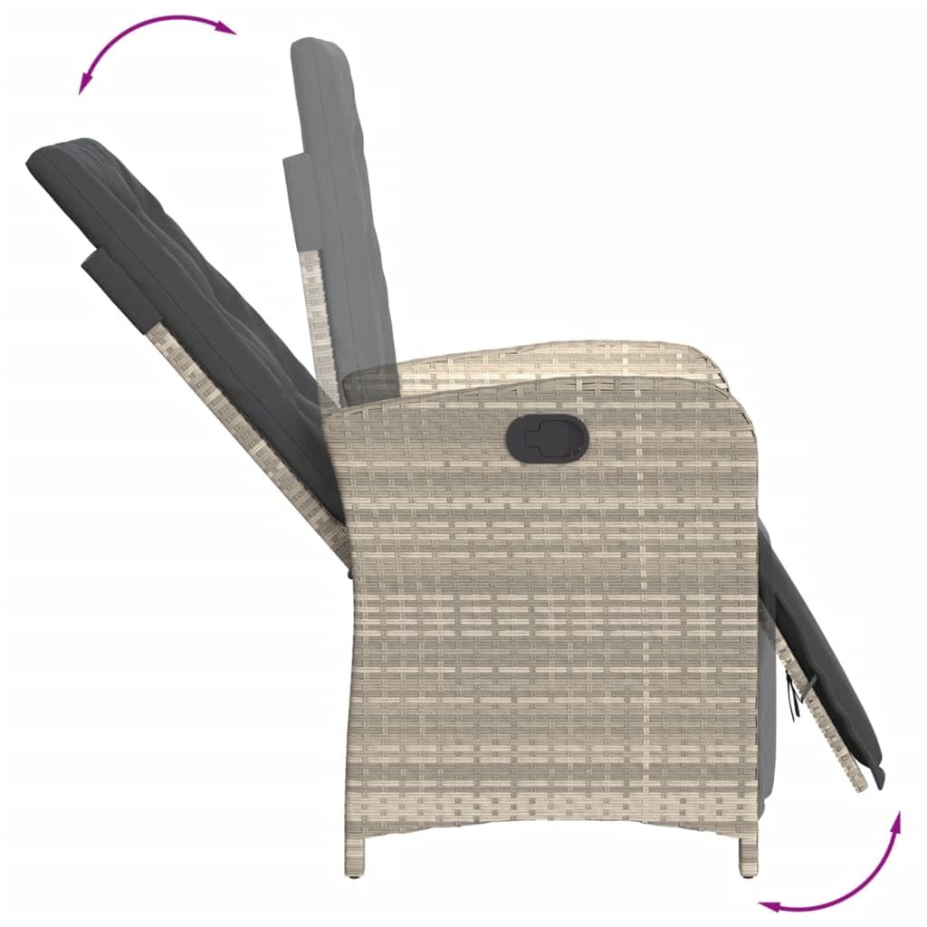 Set 2 Poltrone Reclinabili Da Giardino In Polyrattan - Grigio Chiaro Con Cuscini, Per Esterno - Foto 7