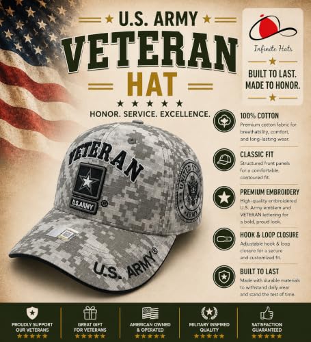 Image of US Army Veteran Hat for Men - Officially Licensed Military Baseball Cap, for Veterans