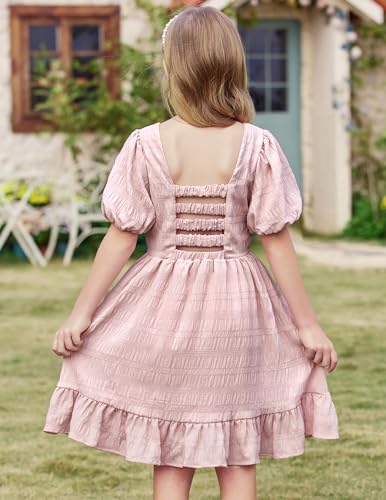 Arshiner Girls Backless Dress Short Sleeve Square Neck Ruffle Hem Elegant Dresses4