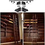 3,3 ft-20 ft Rustikale Schwarze Rollleiter-Hardware-Bibliothek Einziehbare Schiebeleiter-Hardware-Kit (Keine Leiter) Runde Schiene / Schiene, Mobile Leiterschiene aus Rundrohr für Zuhause /