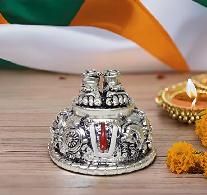 Electrum Kala udyam Shri Balaji Charan Paduka Silver-Plated Antique Matte Finish | Balaji Padam for Car Dashboard | Lord Venkateswara Padalu for Gifting, and Decor 2" 2