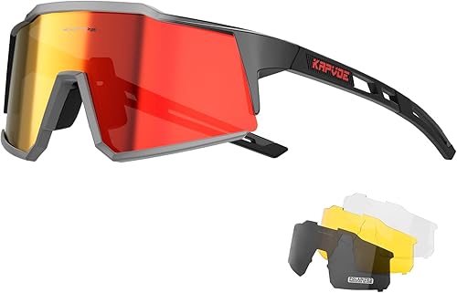 KAPVOE Gafas polarizadas con 1 lente o 4 lentes de protección UV para mujeres y hombres, gafas de sol para ciclismo, marco TR90, para deportes en