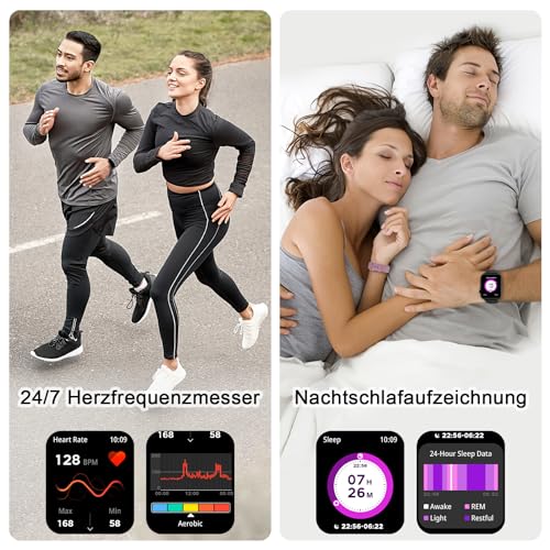 IOWODO Smartwatch Damen Herren 1,85 Zoll Uhren Fitnessuhr Sportuhr mit Schrittzähler Herzfrequenzmonitor Schlafmonitor Fitness Tracker Wasserdicht Lila Bluetooth Anrufe Smart Watch für iOS Android – Bild 4