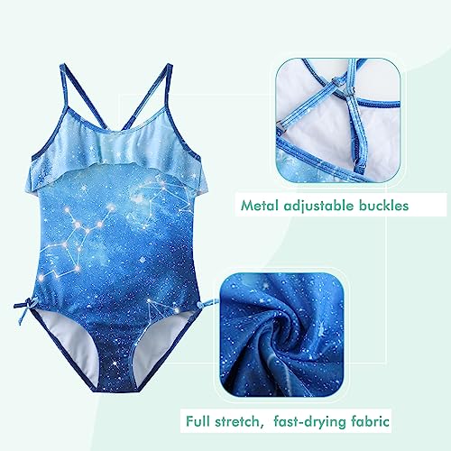 Image of Girls One Piece Swimsuits Halter Bathing Suits Summer Ruffler Swimwear 2-14 Years