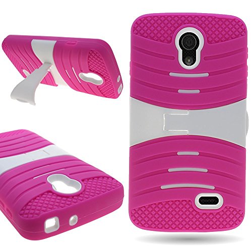 Galaxy Wireless Compatible for LG Lucid 3 4G, Dual Layer Heavy Duty Armor Protective Case,Built in Kickstand (Hot Pink on White)