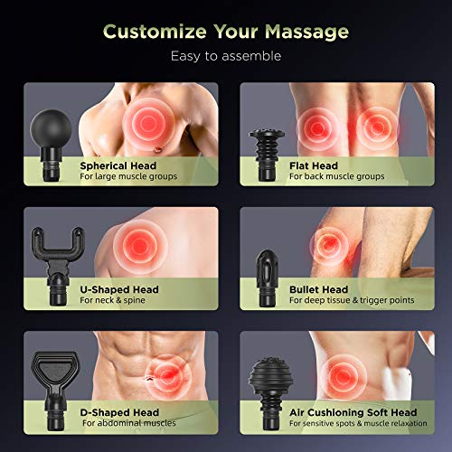 Massage Gun, TaoTronics Portable Deep Tissue Percussion Massage Gun with 6 Heads and 20 Adjustable Speeds for Pain Relief and Relaxation, Muscle Massager with 10 Hours Battery Life for Home Office Gym - Thumbnail 7