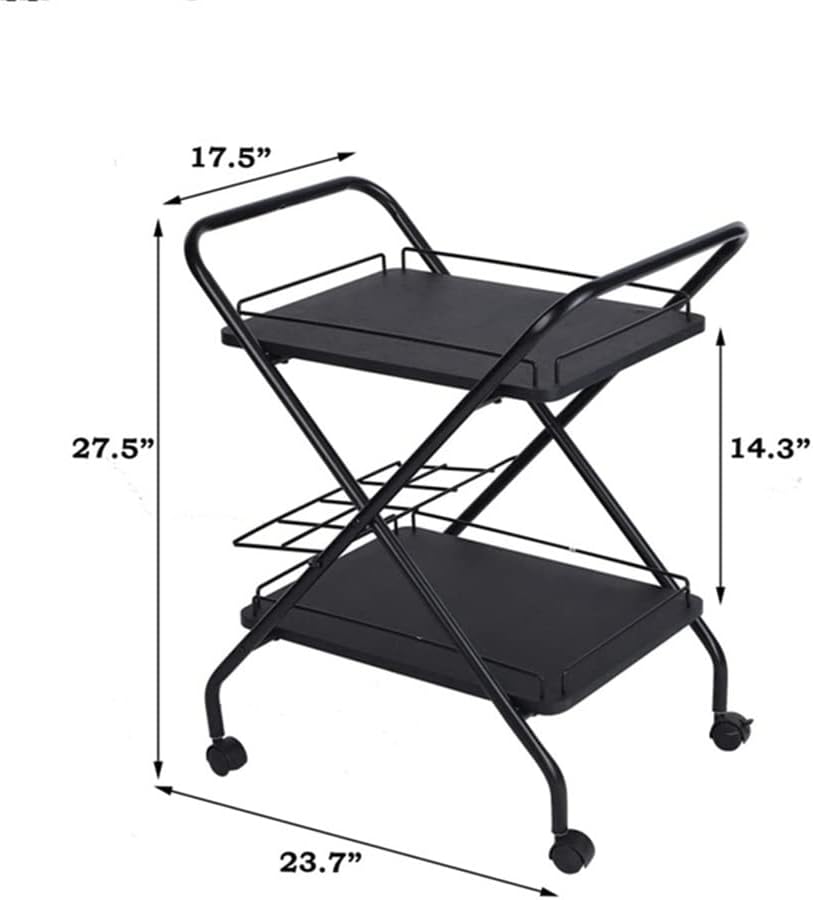 2-Tier Rolling Utility Cart Metal Bar Service Car with Wine Rack Lockable Wheel Multi-Functional Storage
