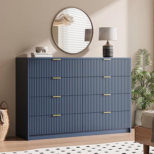 Image of MAISONARIA Navy Dresser for Bedroom, 8 Drawer Double Dresser, Modern Chest of Drawers for Bedroom, Living Room, Entryway and Closet, 55 inch L x 15.7 inch D x 37.4 inch H