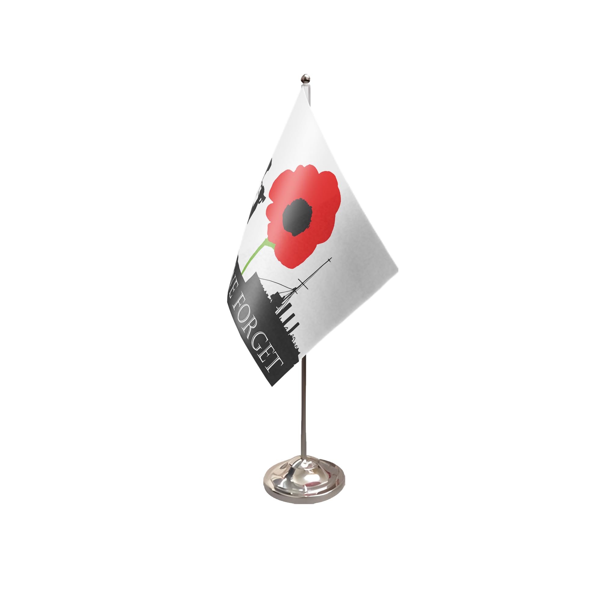 Flagtex Lest We Forget (Navy) Satin Table Flag With Chrome Pole & Base
