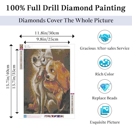 Image of JAKI Diamond Art Painting Kits for Adults-Dog Diamond Painting Kits,Square Full Drill Diamond Art for Home Wall Decor(12x16inch)
