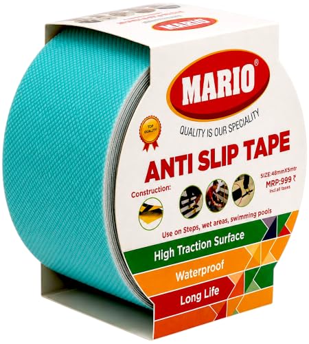 Image of Mario Soft Anti Skid Anti Slip Tape Blue 50mm (2 Inch) x 5m | Soft Surface Non Abrasive Waterproof Grip Tape | Barefoot Friendly Self Adhesive Safety Tape for Bathroom, Stairs & Floor Use Areas