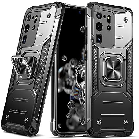 DASFOND Galaxy S20 Ultra 5G Case, Military Grade Shockproof Protective Phone Case Cover with Enhanced Metal Ring Kickstand [Support Magnet Mount] Compatible with Samsung Galaxy S20 Ultra, Black Cover
