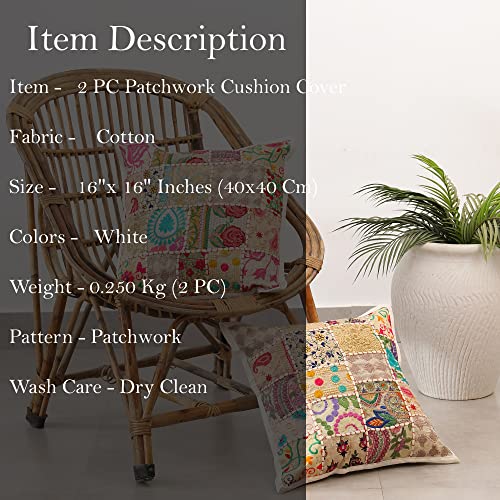 Image of Ravaiyaa - Attitude is everything Set Of 2 PC Home Sofa Decor Cotton Cushion Cover, Handmade Khambadiya Patchwork Pillow Case, Embroidery Cushions