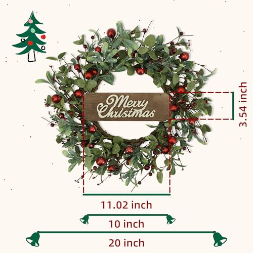 Image of YNYLCHMX 20 Inch Christmas Wreath for Front Door, Winter Wreath with Welcome Sign Eucalyptus leaves Red Berry, Artificial Door Xmas Wreaths for Window Wall Fireplace Farmhouse Holiday Party Decoration