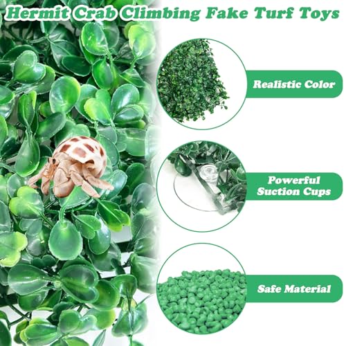 Image of PINVNBY 2 PCS Hermit Crab Climbing Toys Hermit Crab Climbing Wall with Suction Cups Plastic Faux Grass Mat Hermit Crab Accessories for Hermit Crab Tank Decor (10 x 10 Inch)