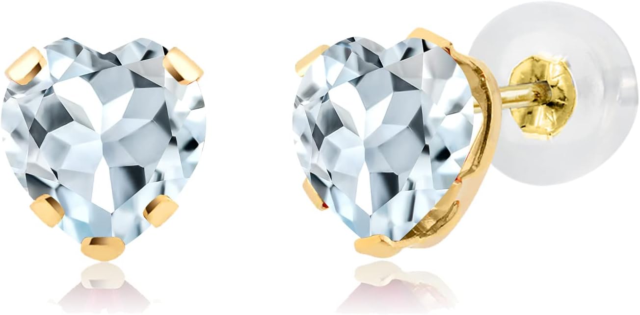 14K Yellow Gold Gemstone Birthstone Heart Stud Earrings for Women Men | Solitaire Heart-Shaped 5MM Stones | Brilliant Polished Finish | Elegant Fine Jewelry for Her or Him | Classic Design