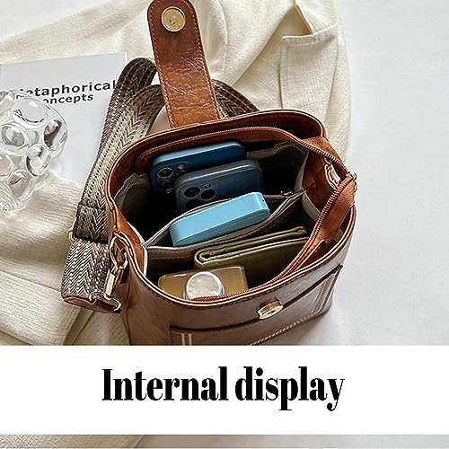 Image of Small Crossbody Bag for Women Trendy Vegan Leather Shoulder Bucket Bag Hobo Handbags with 2 Adjustable Guitar Straps (Black)
