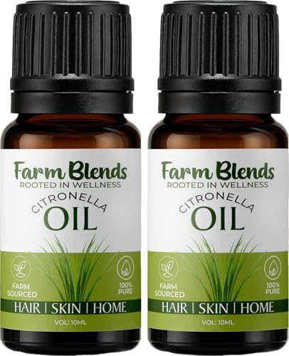 Image of Farm Blends Citronella Essential Oil | 100% Undiluted Pure | Natural Mosquito Repellent, Anti Acne, Anti Dandruff, Removes Bad Odor, Diffuser | Farm To Home | Cymbopogon winterianus | 10ML + 10ML (Pack of 2)