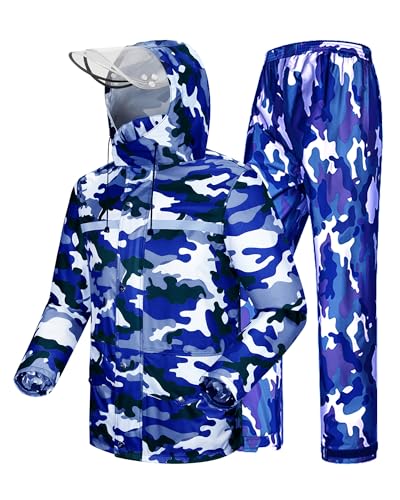 Image of iCreek Rain Suit Waterproof Jacket and Pants Hi Vis Raincoat for Men and Women Reflective Outdoor for All-Sport Work