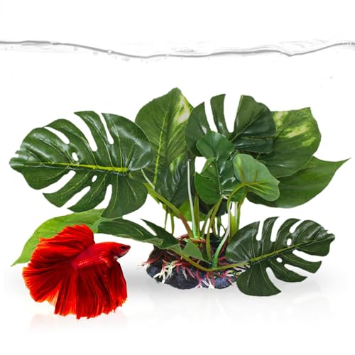 SunGrow Plastic Leaf Plant, Heavy-Duty Ceramic...