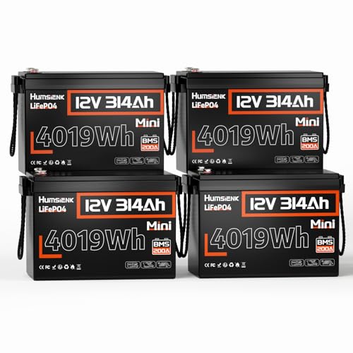 Image of HumsiENK 4 Pack 12V 314Ah (300Ah) LiFePO4 Battery, 4019Wh Lithium Battery