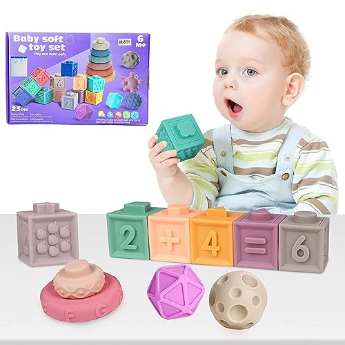 Blocos de Montar Silicone Construção STEM Montessori Brinquedo Bebê 23 Peças