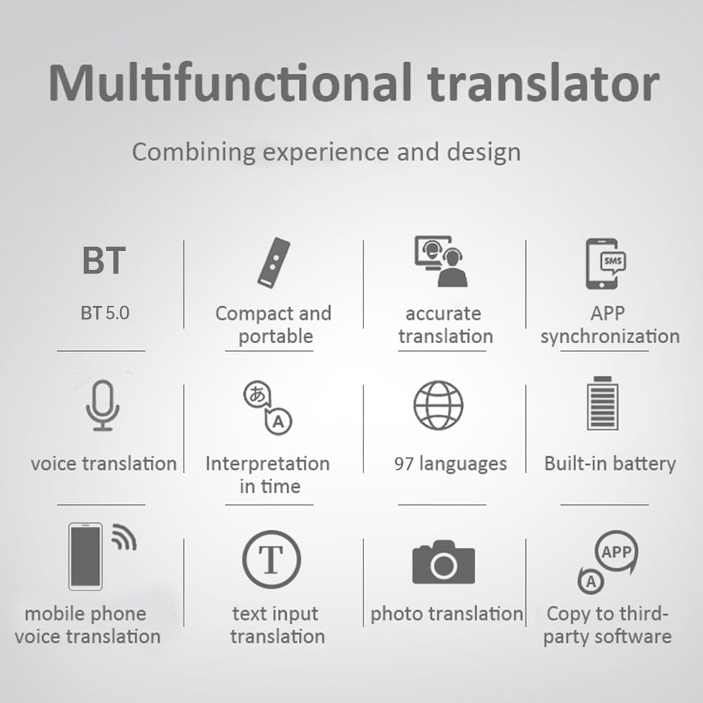 Portable Language Translator Device Smart Voice Translation Stick 97 Languages Online Real Time Speech to Text Simultaneous Interpretation for Travel Business Communication Black (Grey)