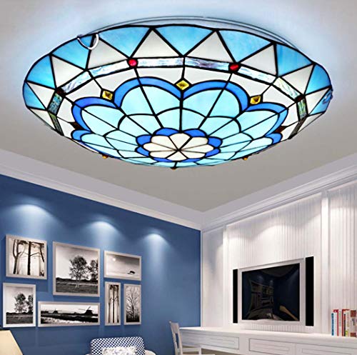 Yjmgrowing Plafonnier LED pour entrée,Plafonniers à encastrer en vitrail de Style Tiffany Allée d'allée du Couloir Bleu méditerranéen,Puce LED, lumière Tricolore,40cm Yjmgrowing Plafonnier LED pour entrée,Plafonniers à encastrer en vitrail de Style Tiffany Allée d'allée du Couloir Bleu méditerranéen,Puce LED, lumière Tricolore,40cm
