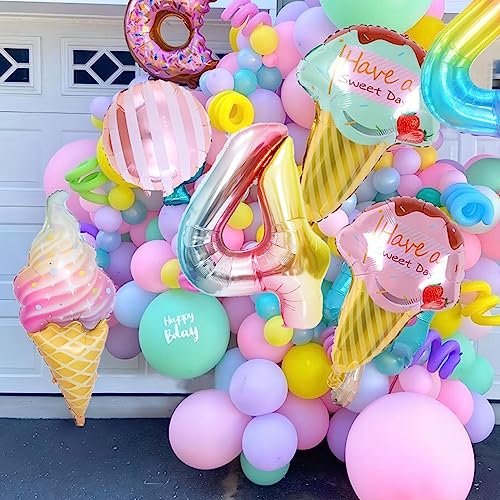 Image of 40 Inch Giant Rainbow Number 4 Balloons, Birthday Balloons, Helium Mylar Foil Big Number Balloons for Birthday Party Decorations, Kids' Birthday Anniversary Party Baby Shower Unicorn Parties