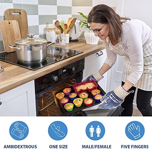 Kitchen Heat Resistant Gloves, Microwave Baking Gloves, 932°F - EN407 Certified Grill Gloves Non-Slip - Can Be Used For Handling Hot Surfaces, Baking Cooking Grills Trays & Hot Utensils (Blue 1 Pair)