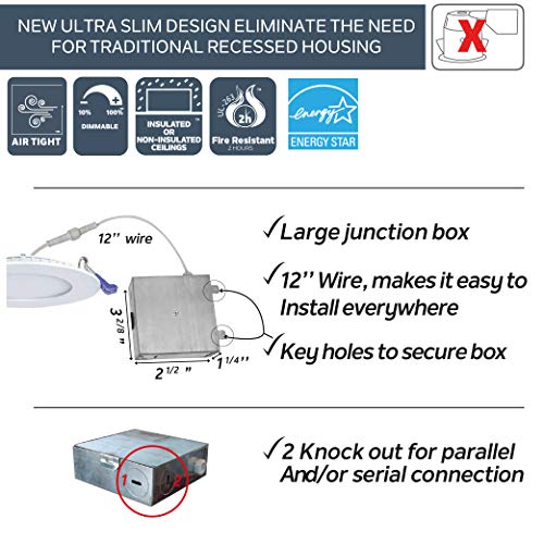 Nadair Sl3-450-12Wh3Kbn, 3 Recessed Ultra, 12-Pack, Ic Rated, Dimmable, 6W=50W, 450 Lumens, 3000K (Warm White), Large Junction Box, Quick Connect System Led Slim Panel Light, Round, 12 Count #TOP4