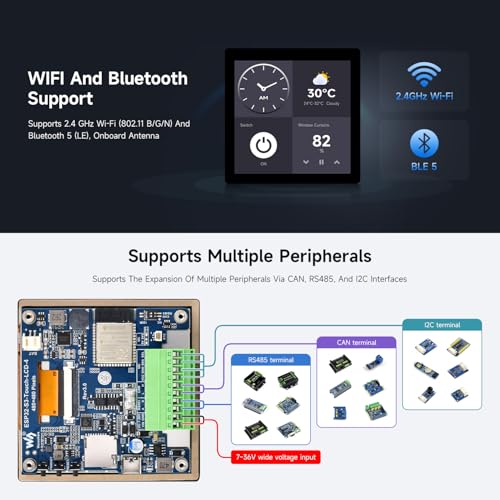 Waveshare ESP32-S3 4inch Display Development Board, 480×480, 32-Bit LX7 Dual-Core Processor, Up to 240MHz Frequency, Supports WiFi & Bluetooth, with Onboard Antenna