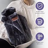 3.5L Hot Water Bottle with Zipper & Hand Pocket – Large Hot Water Bottle with Super-Soft Faux Fur Cover for Soothing Warmth and Elegant Comfort for Cold Nights and Pain Relief– Washable (Grey) - Image 7